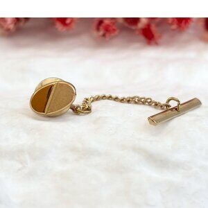 Oval Shaped Matte & Polished Gold Toned Vintage Men's Tie Tack